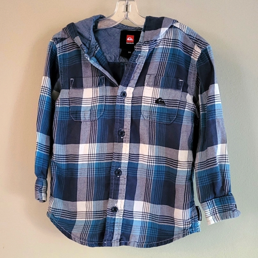 Quiksilver plaid hooded button down shirt